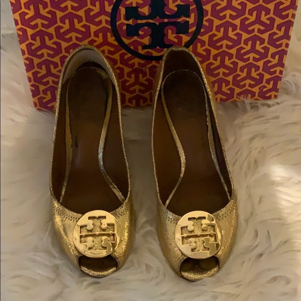 Tory Burch gold wedges
